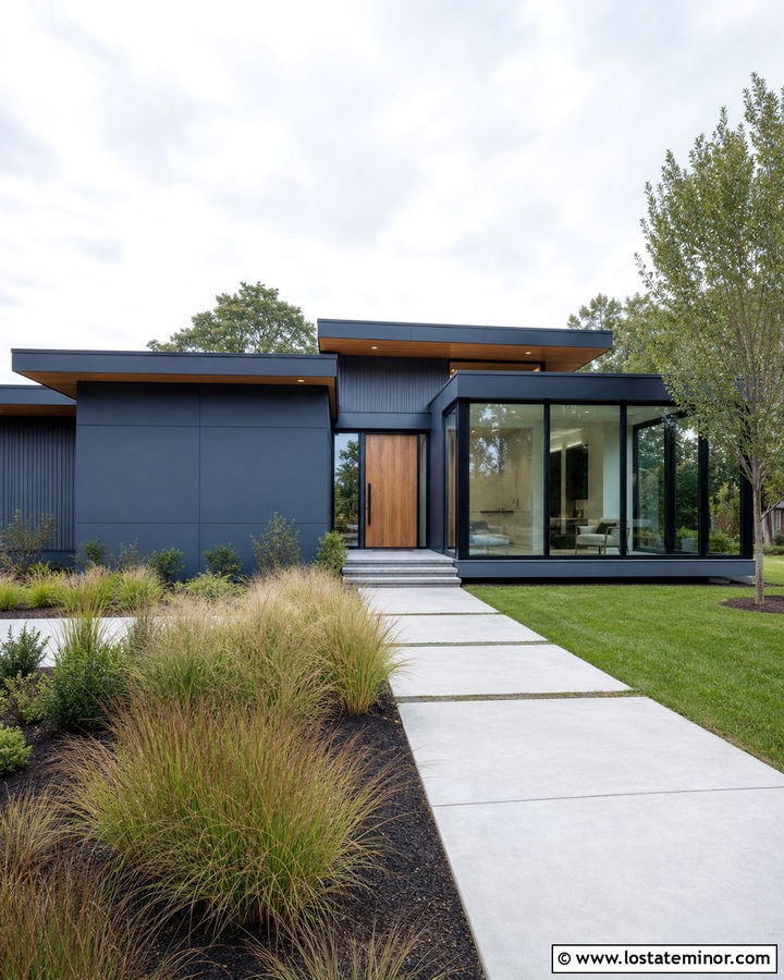 Slate Blue Modern House With Glass Sunroom - 30 Slate Blue House Design With Sunroom Ideas