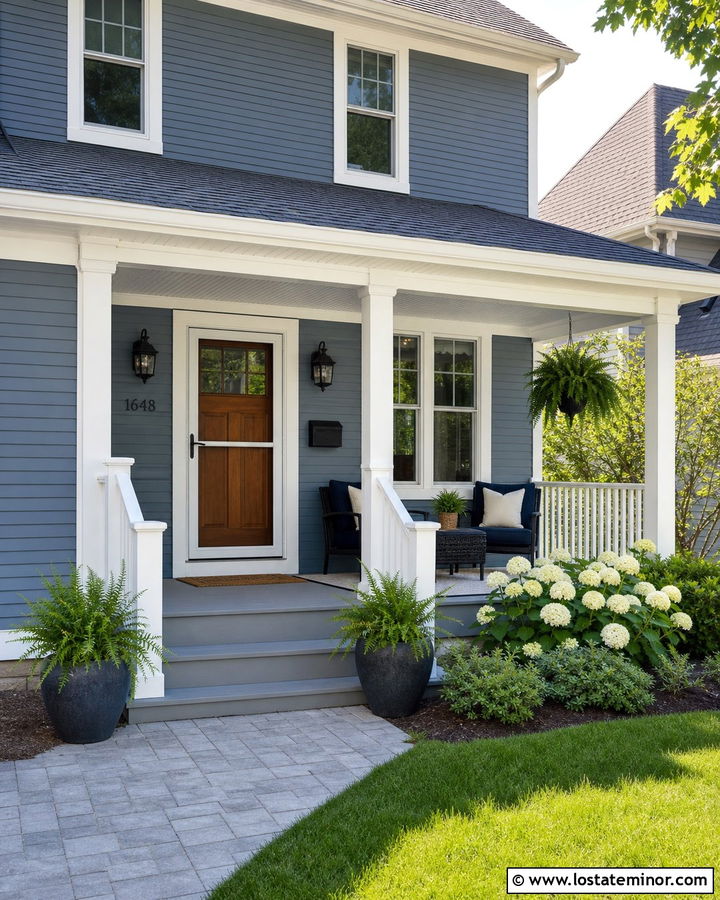 Slate Blue Porch House With Retractable Screen Door - 30 Slate Blue House Design With Storm Door Ideas