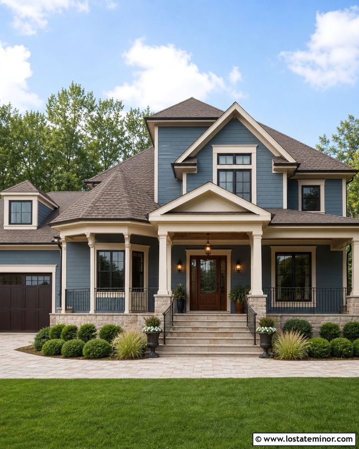 Slate Blue Porch With Bronze Metal Railings - 30 Slate Blue House Design With Railings Ideas