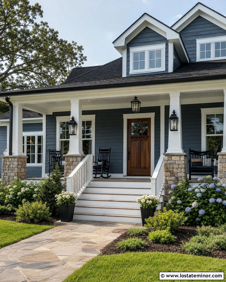 Slate Blue Porch With Oversized Lanterns - 30 Slate Blue House Design With Light Fixtures Ideas