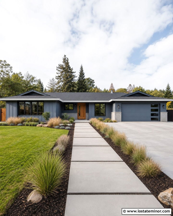 Slate Blue Ranch House With Dark Shingles - 30 Slate Blue House Design With Shingles Ideas