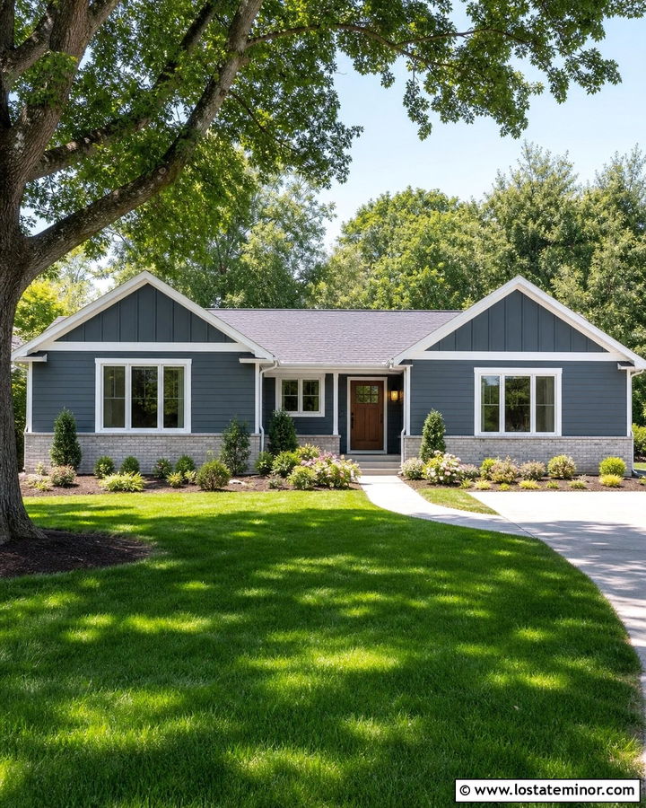 Slate Blue Ranch House With Front Gables - 30 Slate Blue House Design With Gables Ideas