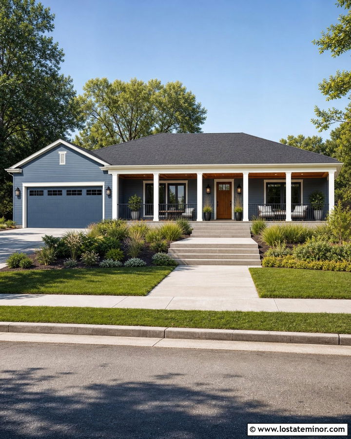 Slate Blue Ranch House With Front Porch - 30 Slate Blue House Design With Front Porch Ideas