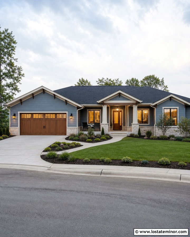 Slate Blue Ranch House With Garage Lighting - 30 Slate Blue House Design With Lighting Ideas