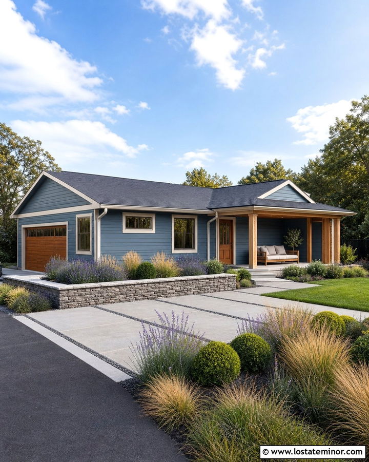 Slate Blue Ranch With Covered Patio Daybed - 30 Slate Blue House Design With Daybed Ideas