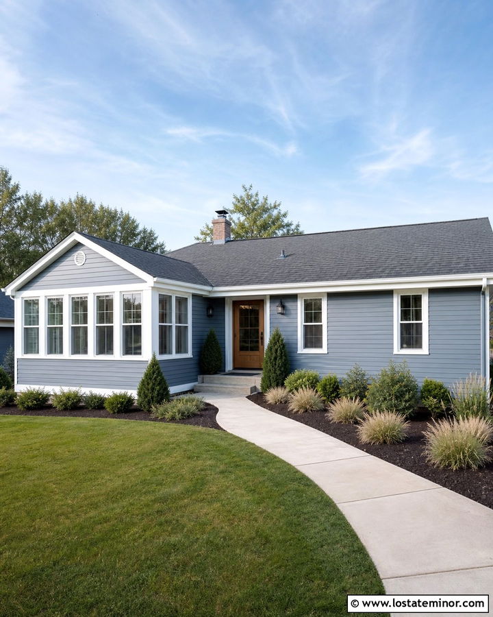 Slate Blue Ranch With Front Sunroom - 30 Slate Blue House Design With Sunroom Ideas