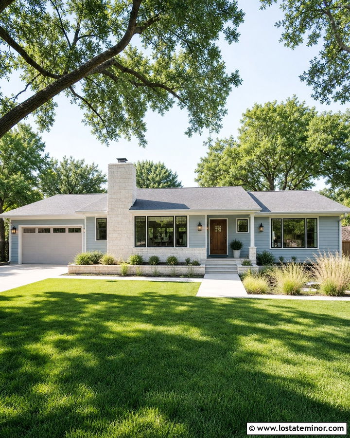 Slate Blue Ranch With Limestone Chimney - 30 Slate Blue House Design With Chimney Ideas