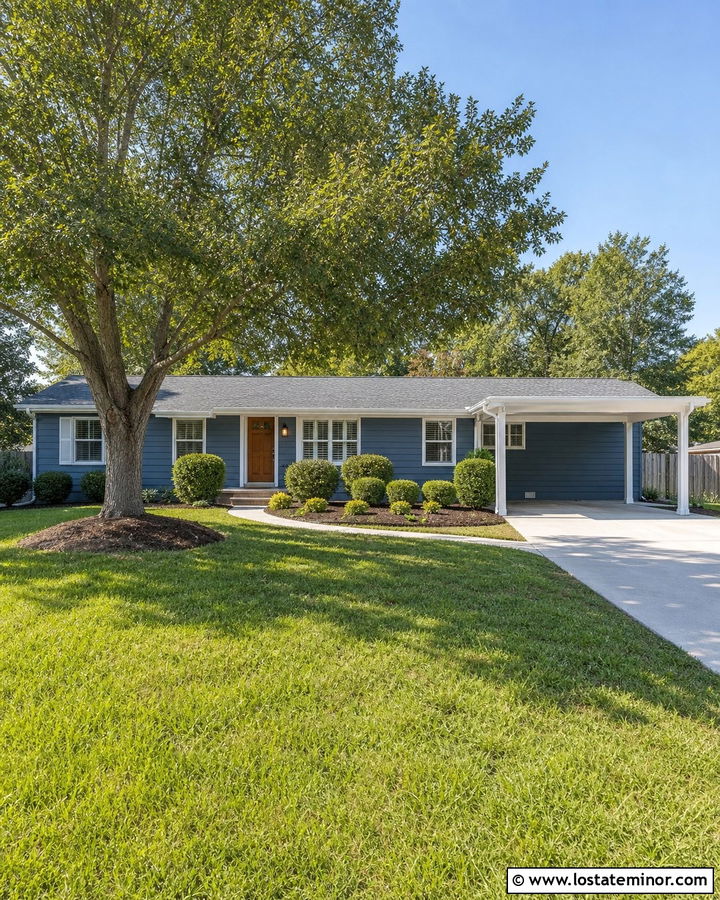 Slate Blue Ranch With White Carport - 30 Slate Blue House Design With Carport Ideas