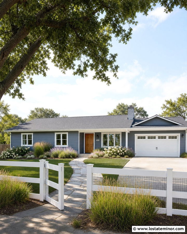 Slate Blue Ranch With White Rail Fence - 30 Slate Blue House Design With Fence Ideas