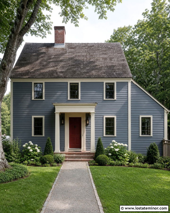 Slate Blue Saltbox With Lean To Portico - 30 Slate Blue House Design With Portico Ideas