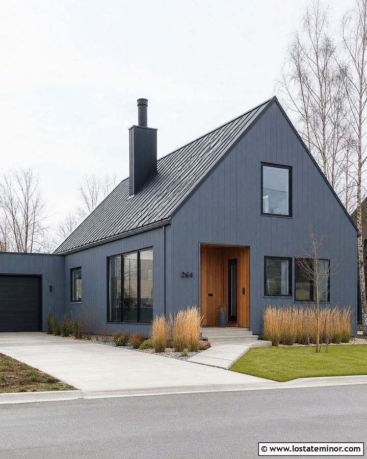 Slate Blue Scandinavian House With Black Metal Chimney - 30 Slate Blue House Design With Chimney Ideas