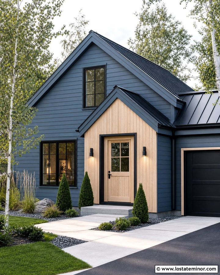 Slate Blue Scandinavian House With Pale Wood Dutch Door - 30 Slate Blue House Design With Dutch Door Ideas