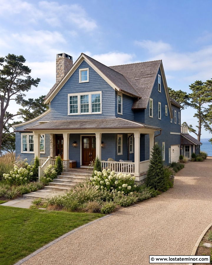 Slate Blue Shingle Siding With Cream Accents - 30 Slate Blue House Design With Accents Ideas