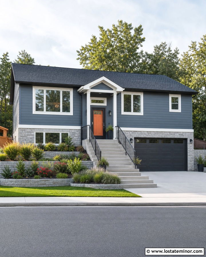 Slate Blue Split Level With Charcoal Storm Door - 30 Slate Blue House Design With Storm Door Ideas