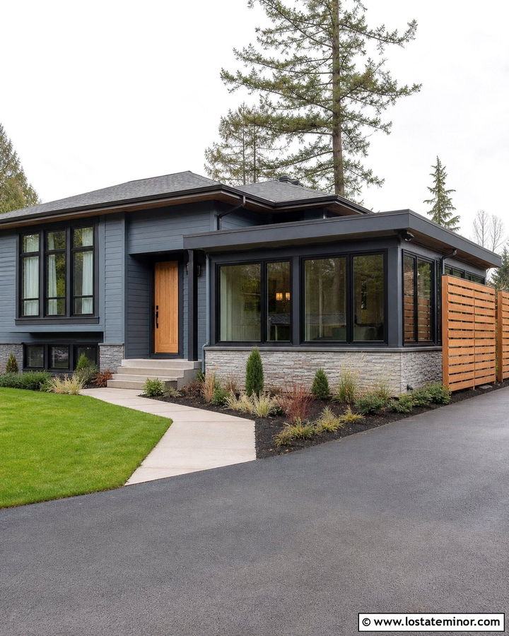Slate Blue Split Level With Corner Sunroom - 30 Slate Blue House Design With Sunroom Ideas