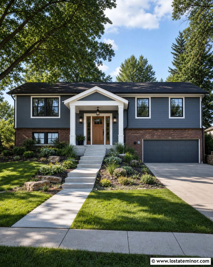 Slate Blue Split Level With Front Porch - 30 Slate Blue House Design With Front Porch Ideas