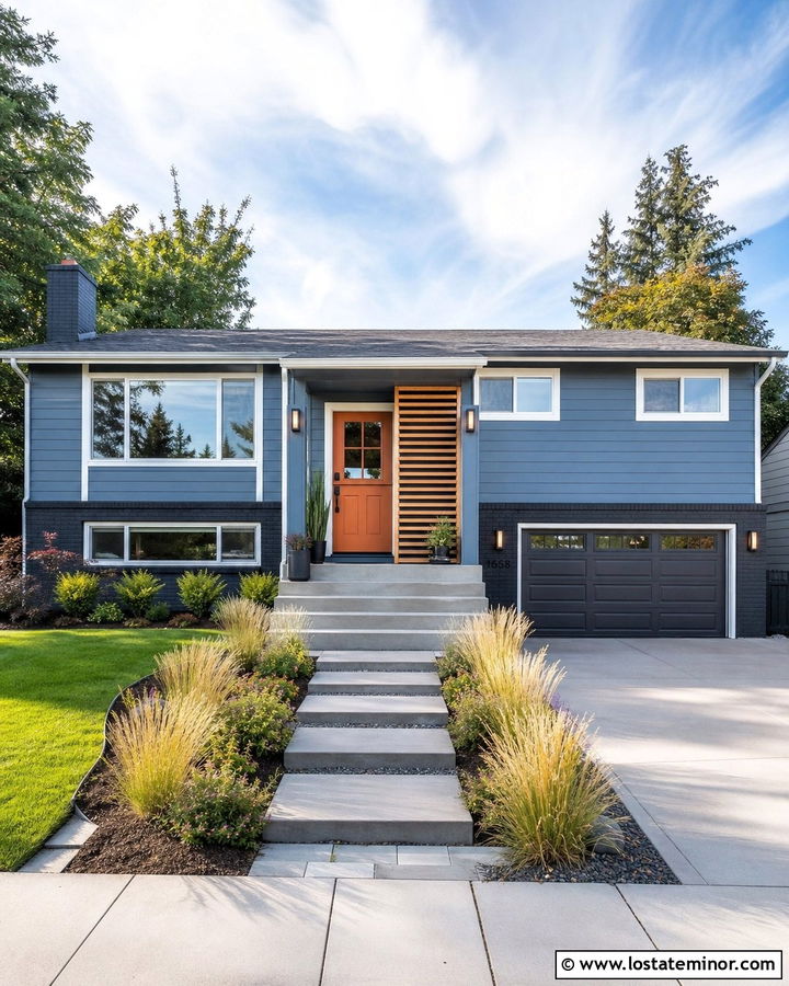 Slate Blue Split Level With Orange Dutch Door - 30 Slate Blue House Design With Dutch Door Ideas
