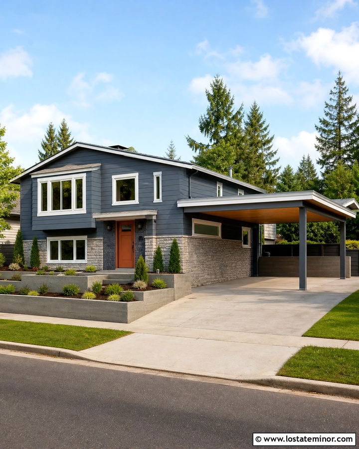 Slate Blue Split Level With Side Carport - 30 Slate Blue House Design With Carport Ideas