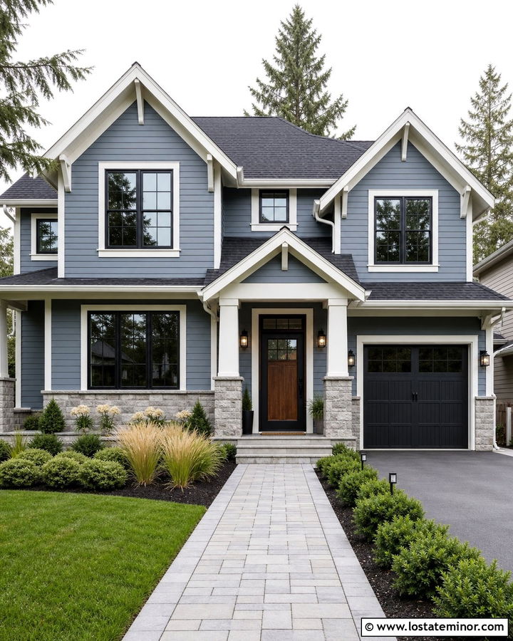 Slate Blue Stone House With Black Storm Door - 30 Slate Blue House Design With Storm Door Ideas