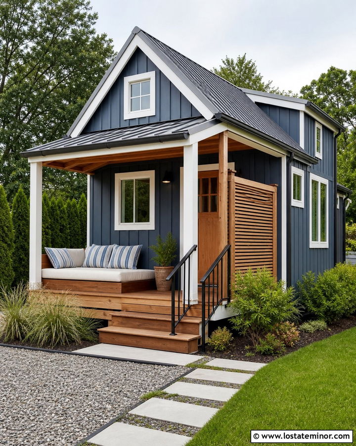 Slate Blue Tiny House With Storage Daybed Deck - 30 Slate Blue House Design With Daybed Ideas