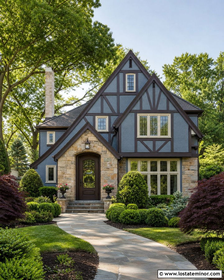 Slate Blue Tudor With Bronze Storm Door - 30 Slate Blue House Design With Storm Door Ideas