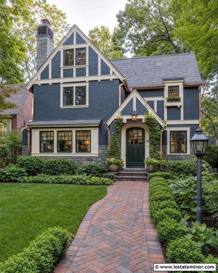 Slate Blue Tudor With Dark Green Dutch Door - 30 Slate Blue House Design With Dutch Door Ideas