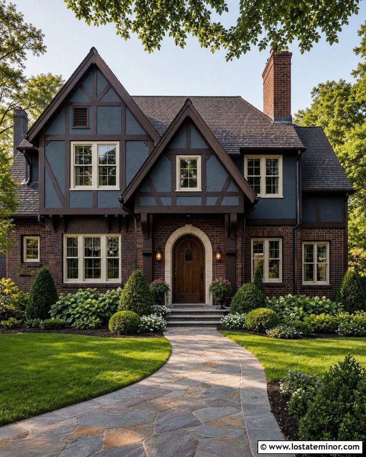 Slate Blue Tudor With Dormer Gables - 30 Slate Blue House Design With Dormers Ideas