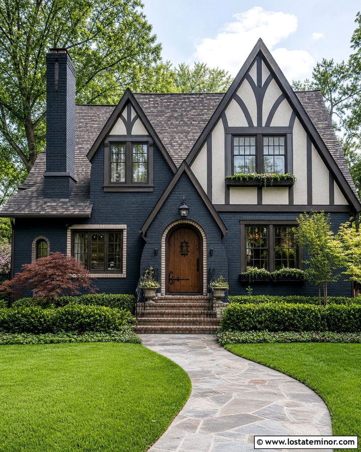 Slate Blue Tudor With Painted Brick Chimney - 30 Slate Blue House Design With Chimney Ideas