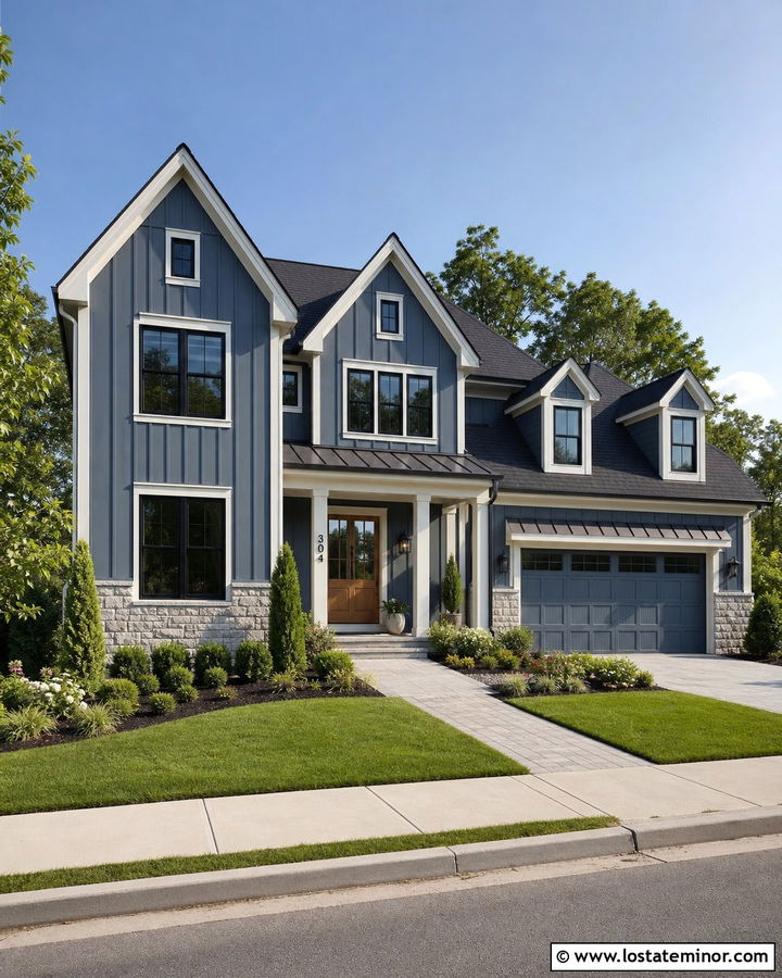 Slate Blue Two Story Board And Batten - 30 Slate Blue House Design With Board and Batten Ideas