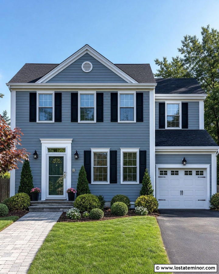 Slate Blue Two Story House With White Storm Door - 30 Slate Blue House Design With Storm Door Ideas
