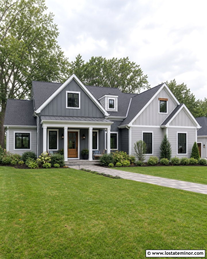 Slate Blue Two Tone House With Light Gray Siding - 30 Slate Blue House Design With Siding Ideas