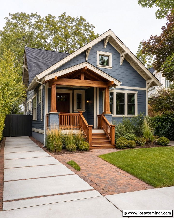 Slate Blue Urban Craftsman With Narrow Driveway - 30 Slate Blue House Design With Driveway Ideas