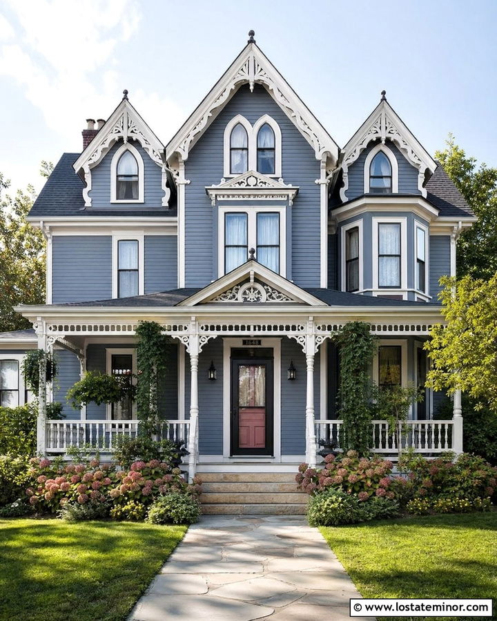 Slate Blue Victorian With Black Storm Door - 30 Slate Blue House Design With Storm Door Ideas