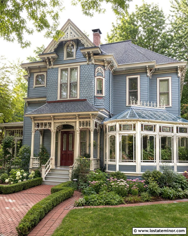 Slate Blue Victorian With Glass Sunroom - 30 Slate Blue House Design With Sunroom Ideas