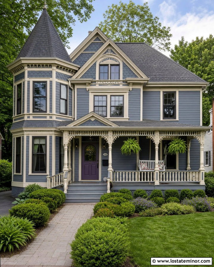 Slate Blue Victorian With Porch Swing - 30 Slate Blue House Design With Swing Ideas