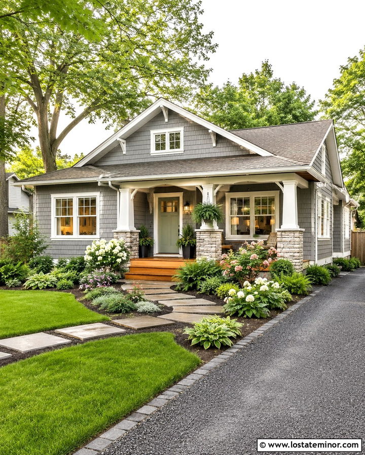 Slate Gray Bungalow With Sage Door And Stone Porch - 30 Slate Grey House Design With Stone Accents Ideas