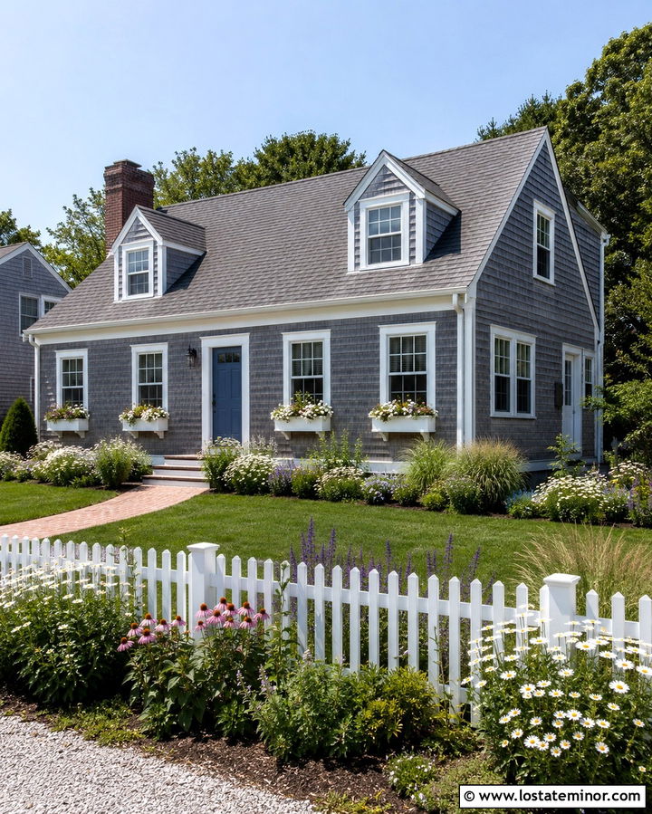 Slate Gray Cape Cod With Cottage Garden - 30 Slate Grey House Design With Front Yard Ideas