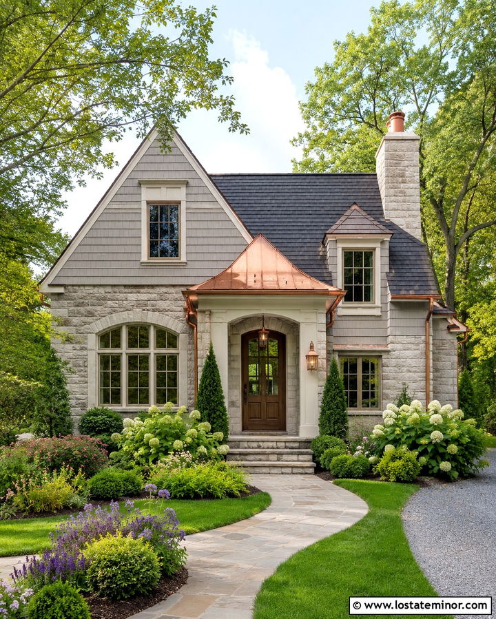 Slate Gray Cottage With Copper Accents And Stone - 30 Slate Grey House Design With Stone Accents Ideas