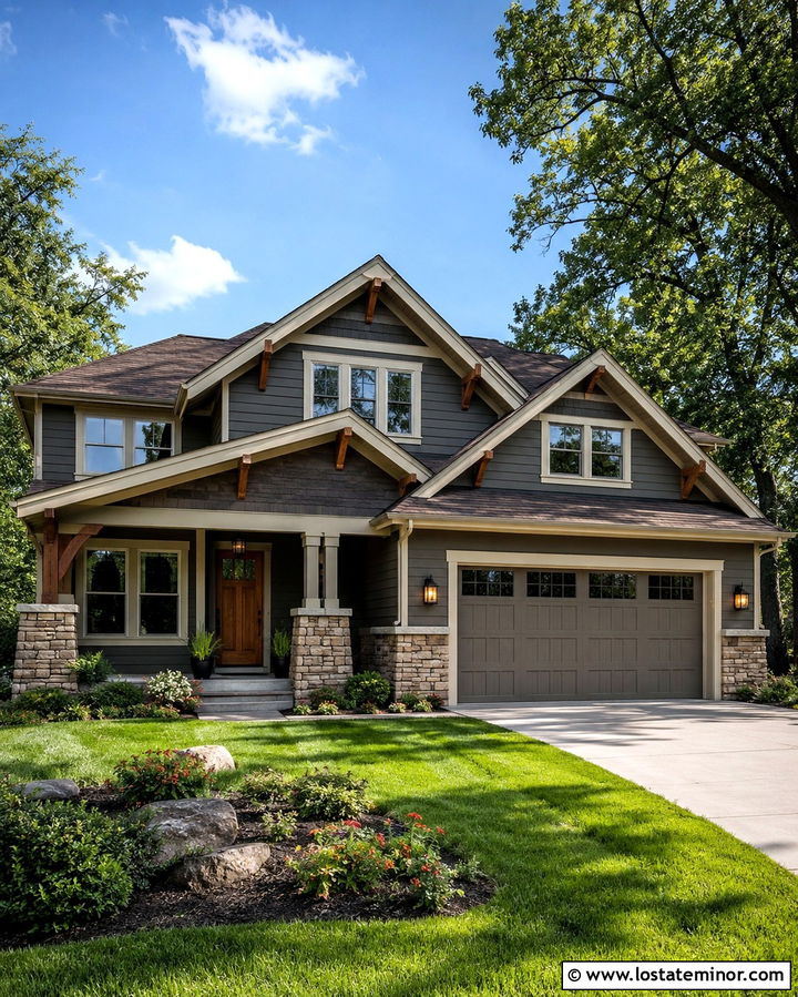 Slate Gray Craftsman With Brown Shingles - 30 Slate Grey House Design With Shingles Ideas