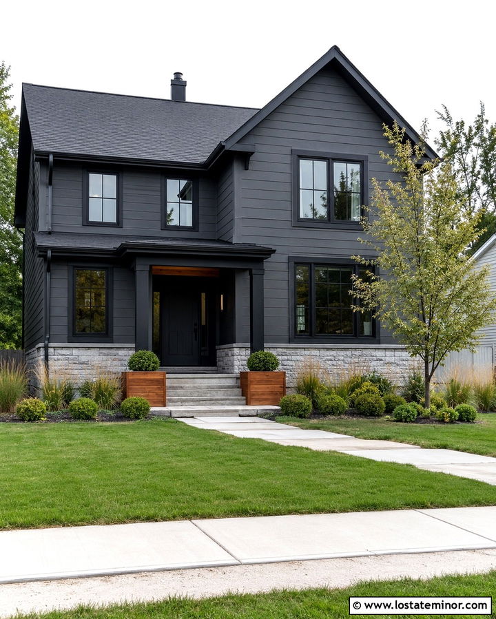 Slate Gray House With Black Trim - 30 Slate Grey House Design With Front Yard Ideas