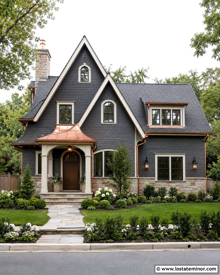 Slate Gray House With Copper Gutters - 30 Slate Grey House Design With Shingles Ideas