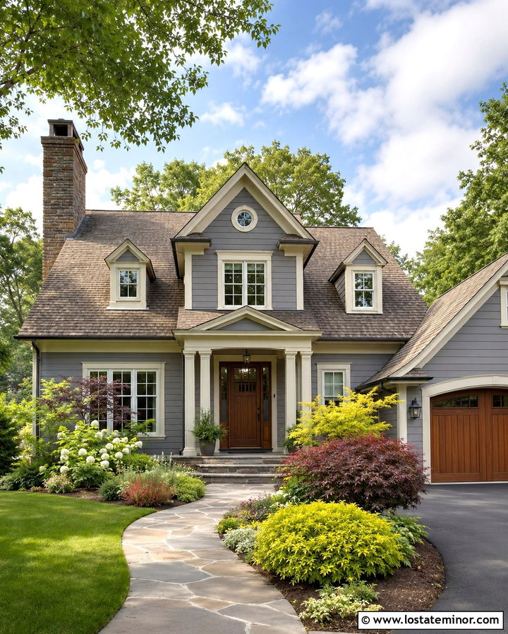 Slate Gray House With Cream Trim - 30 Slate Grey House Design With Front Yard Ideas