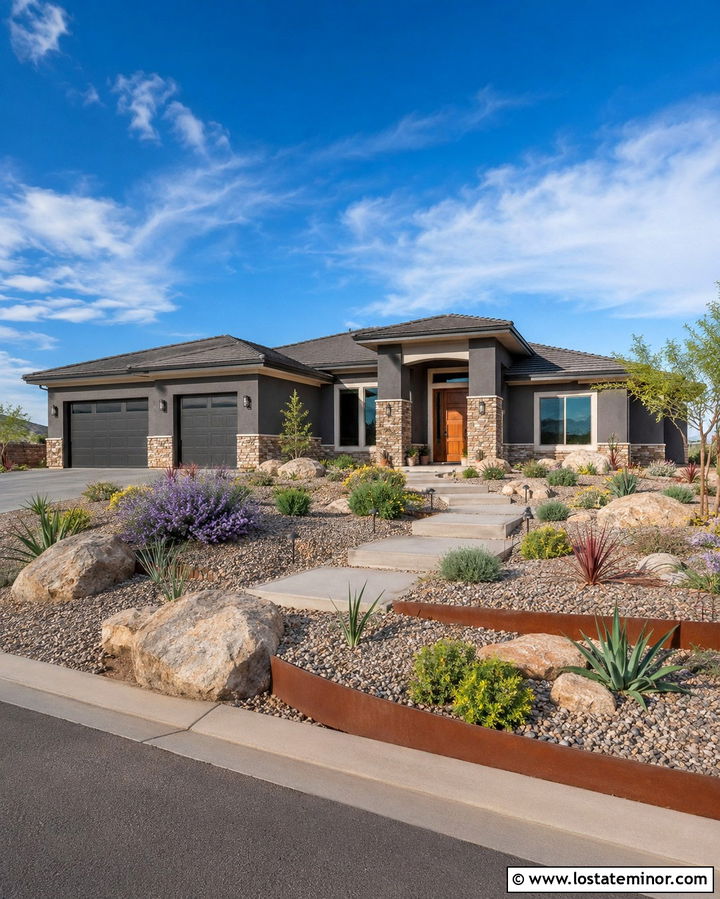 Slate Gray House With Drought Tolerant Front Yard - 30 Slate Grey House Design With Front Yard Ideas