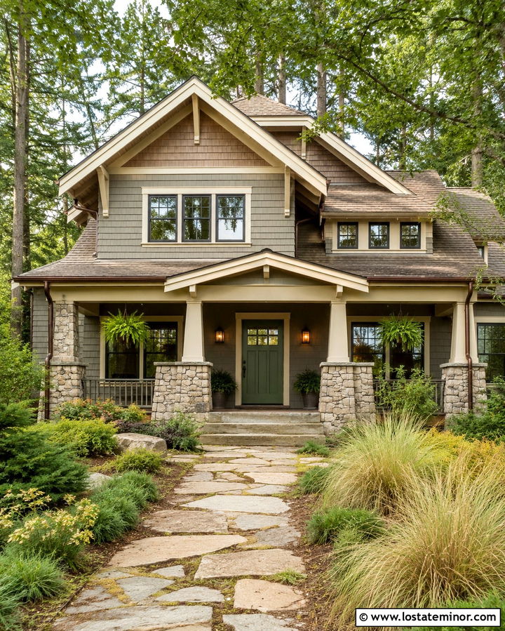 Slate Gray House With Green Front Door - 30 Slate Grey House Design With Shingles Ideas