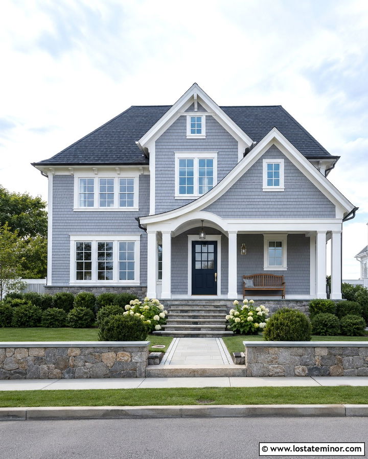 Slate Gray House With Navy Front Door - 30 Slate Grey House Design With Shingles Ideas