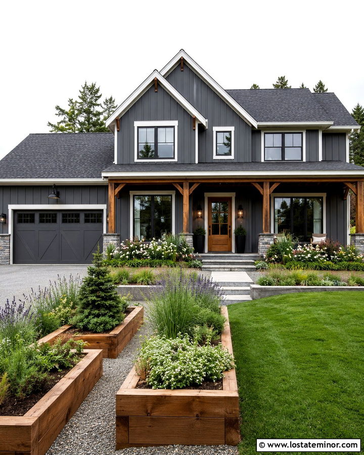 Slate Gray House With Raised Garden Beds - 30 Slate Grey House Design With Front Yard Ideas