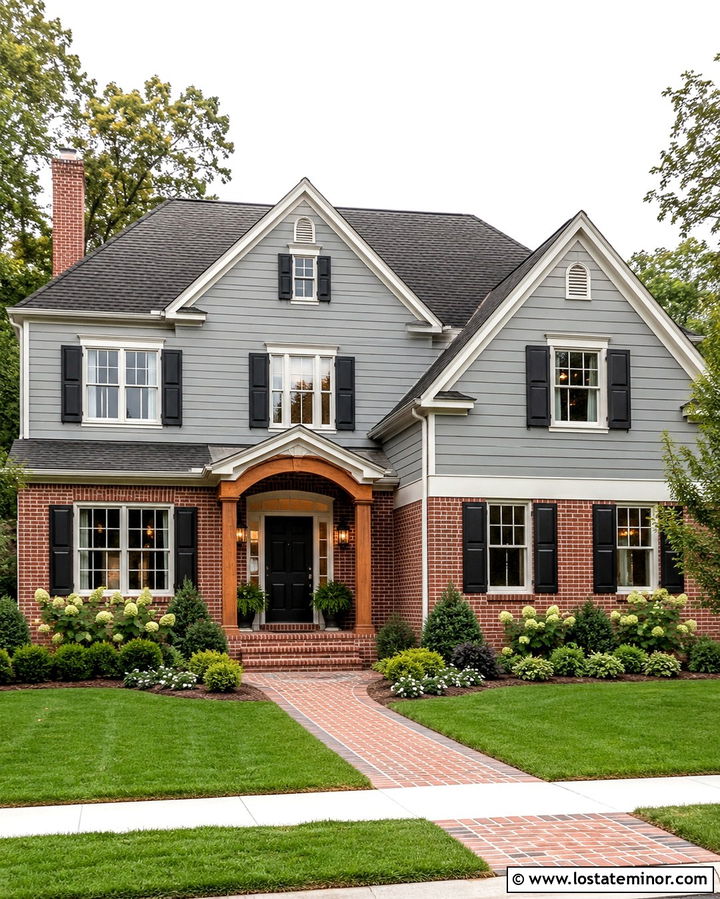 Slate Gray House With Red Brick - 30 Slate Grey House Design With Shingles Ideas