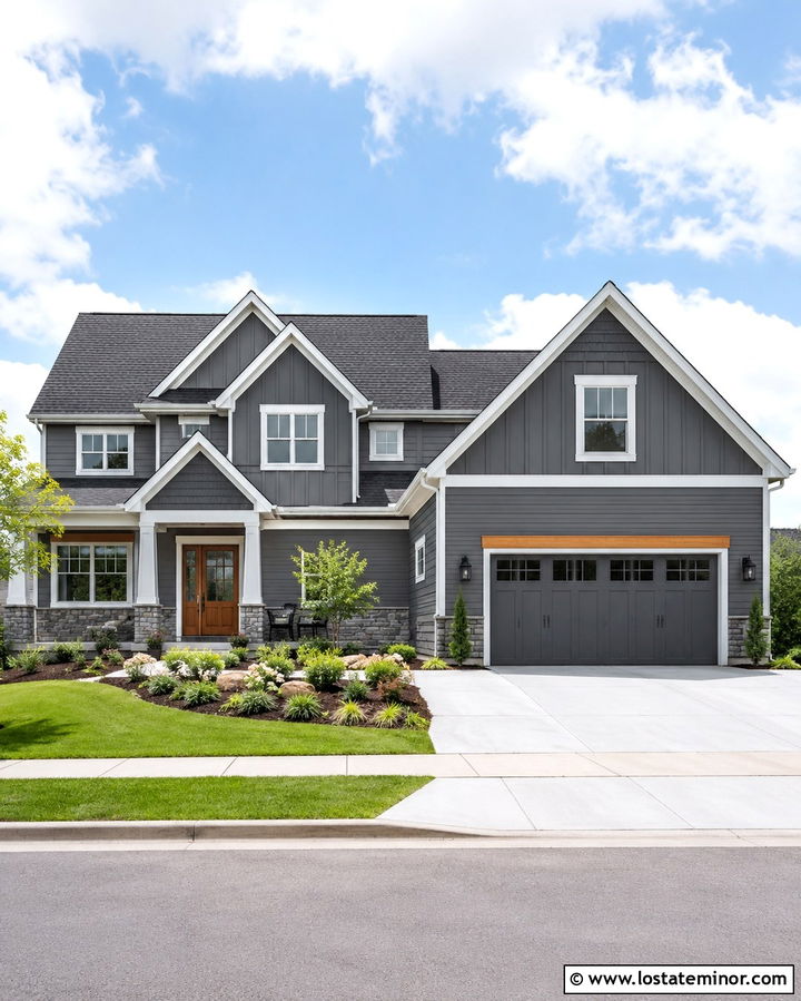Slate Gray House With Shingled Garage - 30 Slate Grey House Design With Shingles Ideas