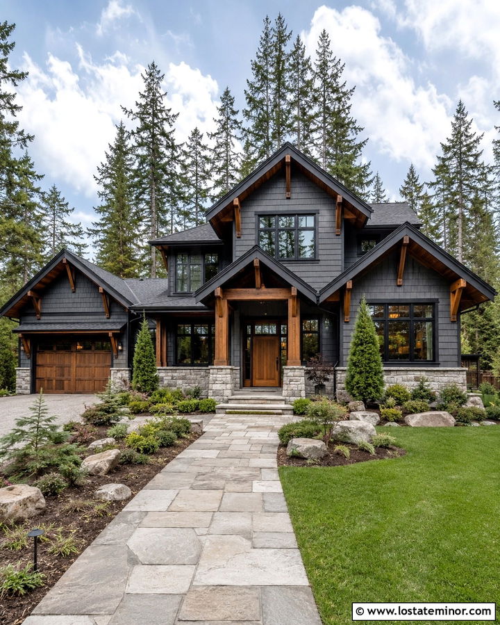 Slate Gray House With Shingles And Wood Accents - 30 Slate Grey House Design With Shingles Ideas