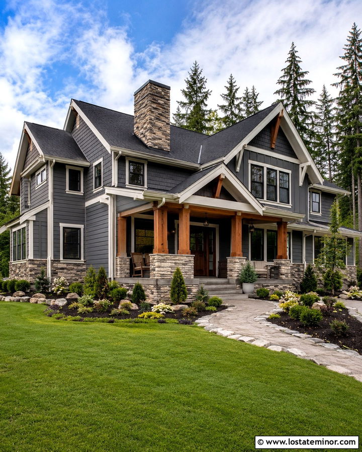 Slate Gray House With Stone Accents - 30 Slate Grey House Design With Shingles Ideas